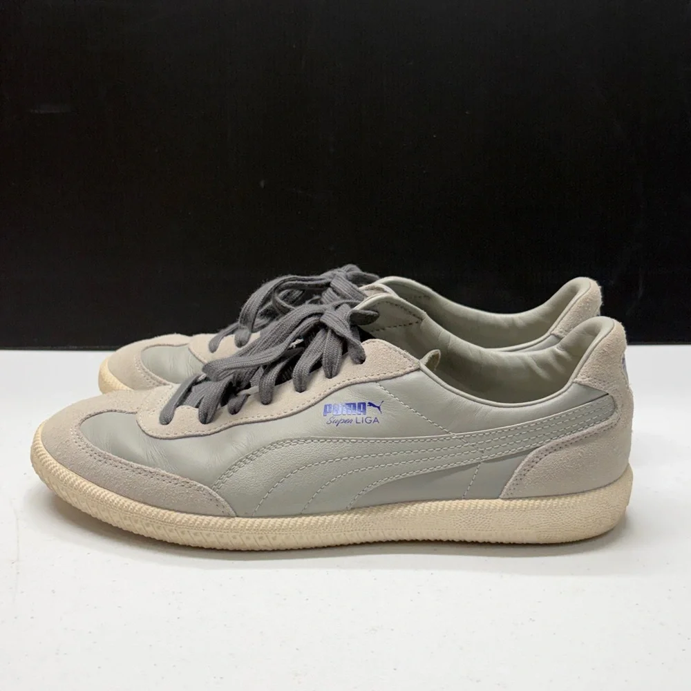 Puma Super Liga Suede & Leather Men's Sneakers - Gray with Cream Sole US9